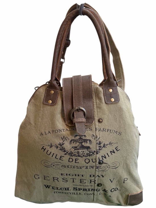Myra Bag Handbags - Myra Bag Canvas & Leather Convertible Tote Crossbody Olive Green Vintage Print